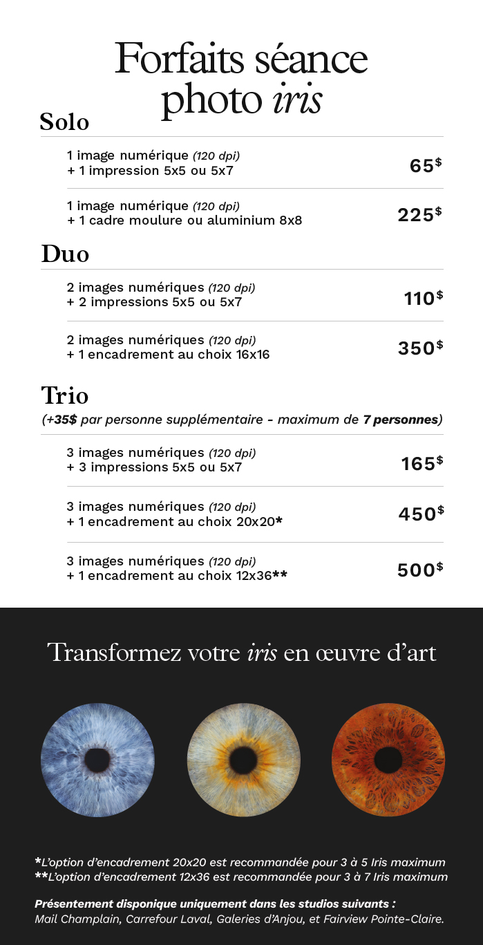 Tarifs Iris